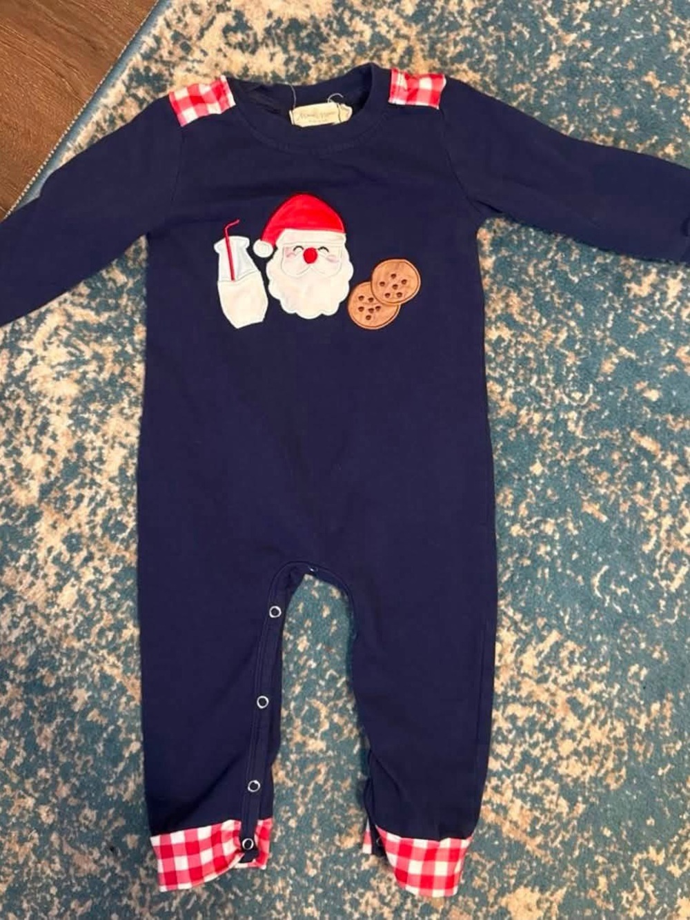 Navy Santa Appliqué One-Piece Bodysuit for Kids